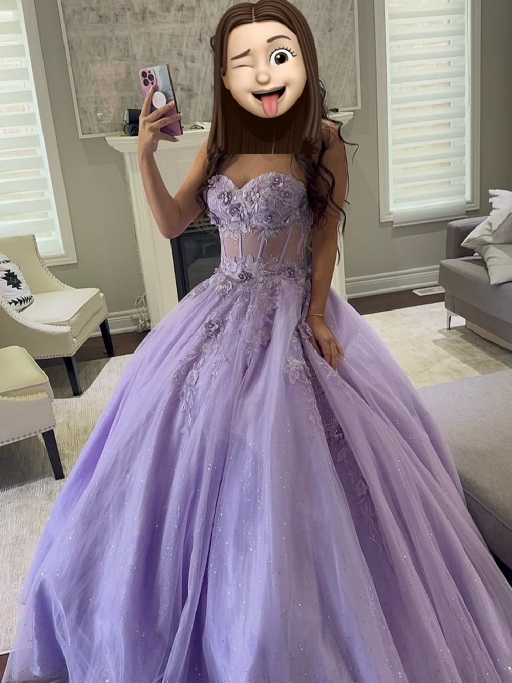 May Queen Lavender Ball Gown with Floral Appliqué